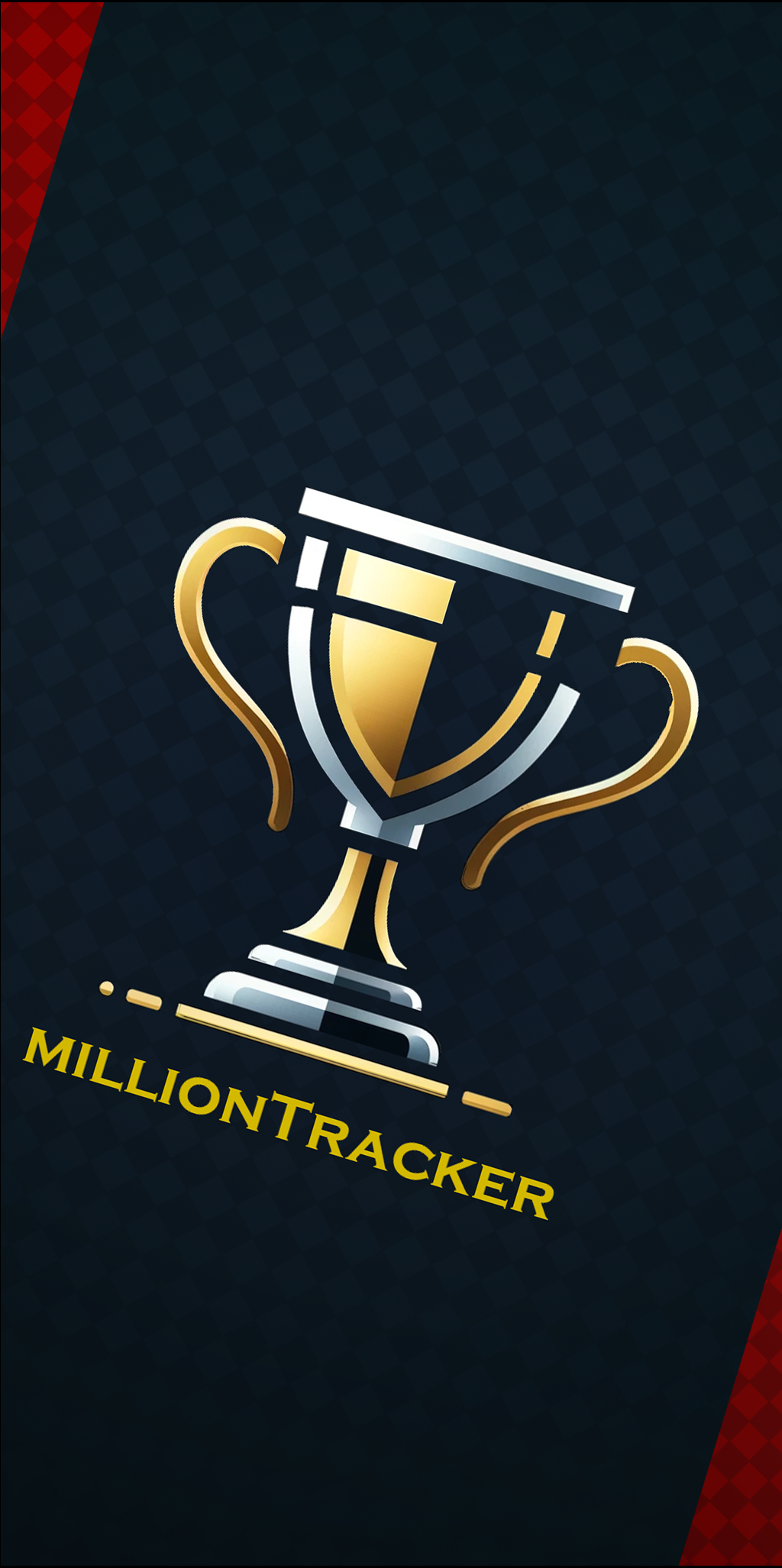 The MillionTracker trophy logo on the app's dark diamond background